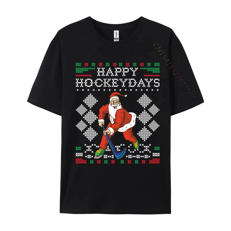 Happy Hockeydays Ice Hockey Player Ugly Christmas Sweater T-Shirts Plain T Shirts Crewneck 100% Cotton Fabric Men Tops & Tees