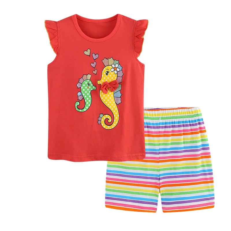 

Hippocampus New Arrival 2 Pcs Tops + Shorts Outfits For Summer Girls Clothing Sets Sleeveless Baby Fashion Suits