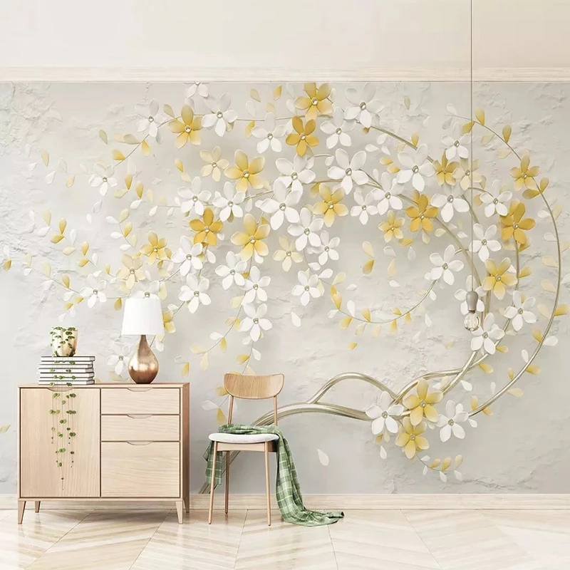 Customized products 3D Wallpaper Modern Small Fresh Lemon Yellow Flower Mural Living Room TV Sofa Background bedroom restaurant