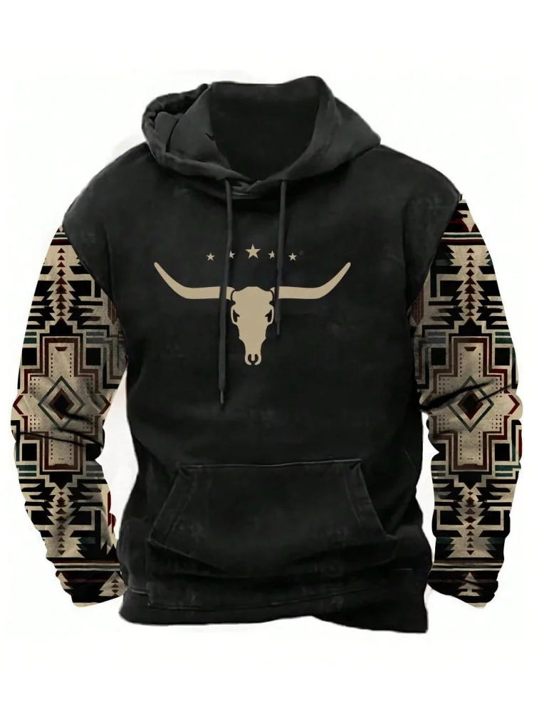 Men's Vintage Yellowstone Pattern Printed Hoodie New Spring Long Sleeve Hooded Sweatshirt Oversized Men's Hoodies Pullovers