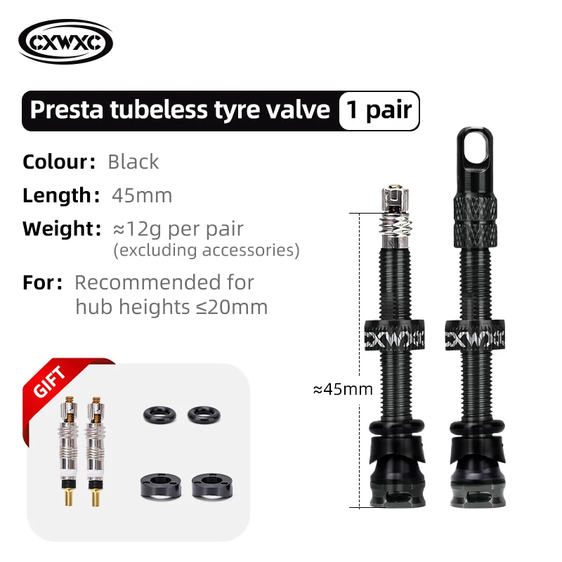 CXWXC 1 Paar Fiets Presta Ventiel 45/65/85mm Aluminium Ventiel Voor Tubeless Road/MTB/grindfiets Velg Ventiel Accessoires