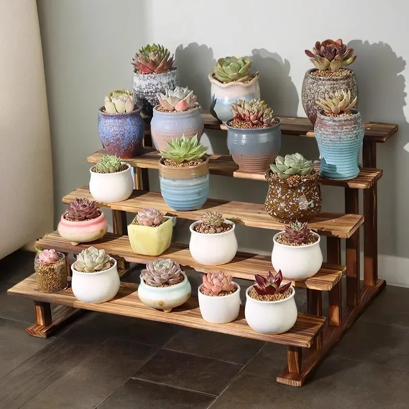 yesSolid Wood Display Shelf Tabletop Storage Rack, Figurine Model Toy Blind Box Figure Plant Staircase Succulent Flower Stand