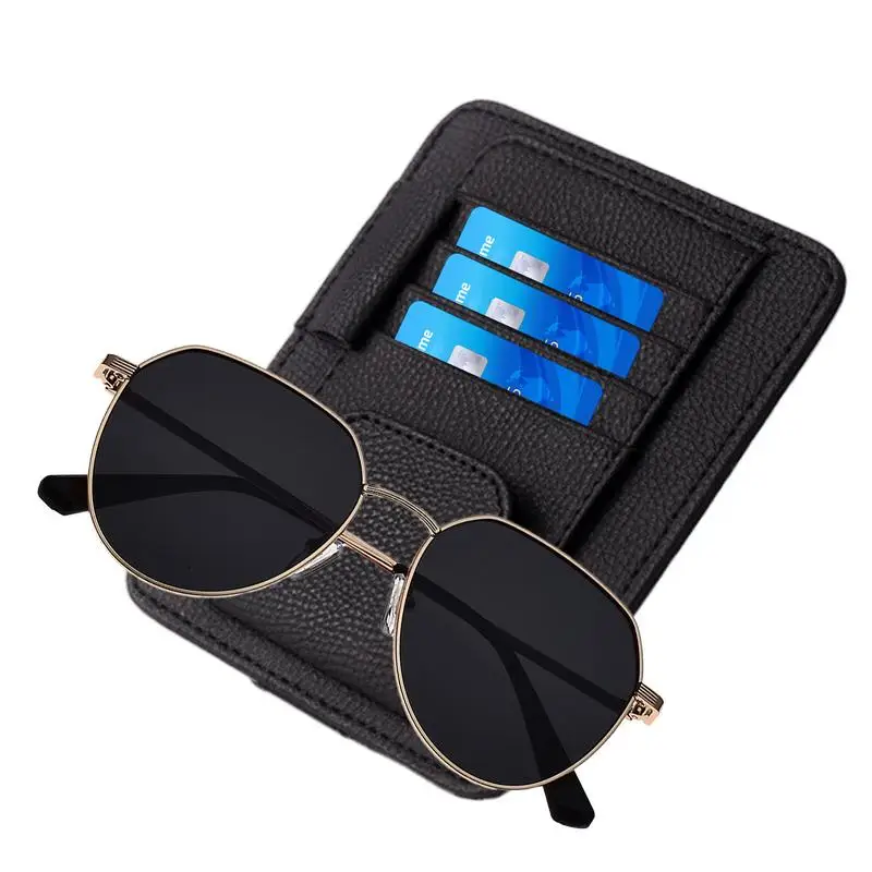 Car Visor Card Holder Car Card Sleeve Pocket Organizer Auto-Interior Visor Accessories Document Organizer With Sunglasses Clip