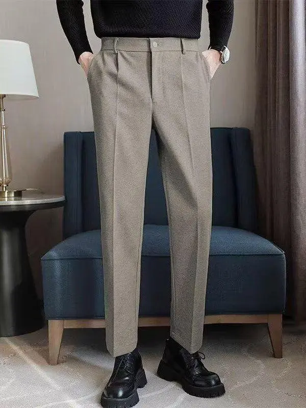 

Мужские утепленные шерстяные повседневные брюки прямого кроя на осень-зиму, зауженные, укороченные (9/10), с высокой талией, в стиле Maturi Sle