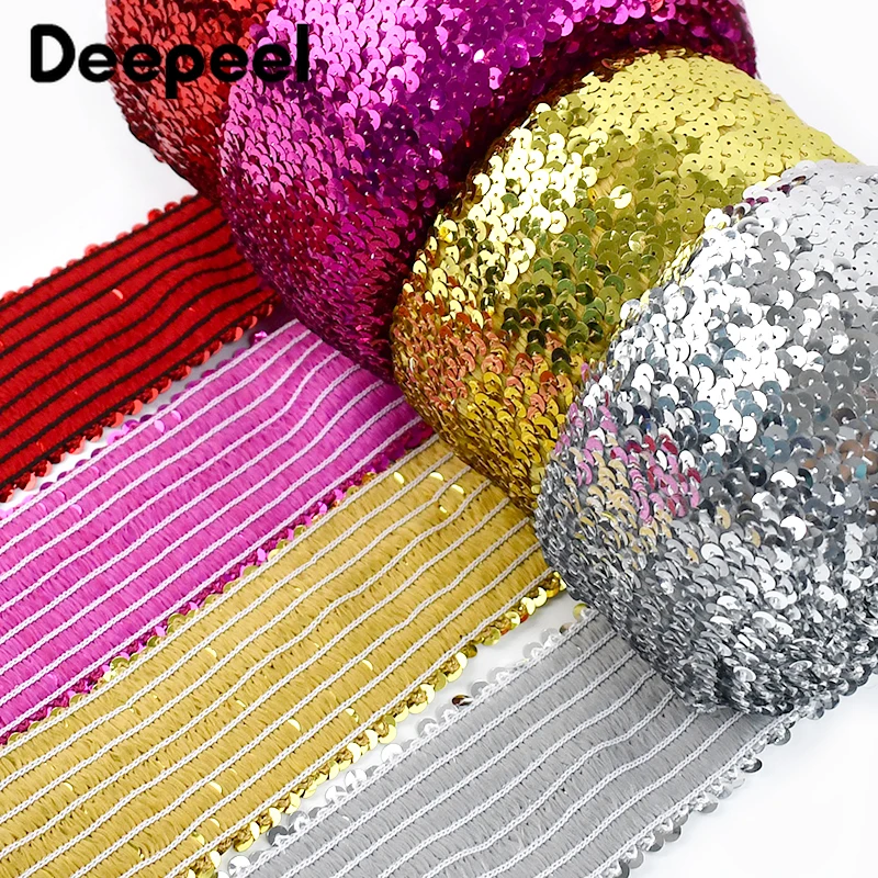 Deepeel 75mm Sequins Laces Elastic Band Garment Lace FabricTrimming Stretch Ribbon Wedding Dress Decorative Tape DIY Accessories