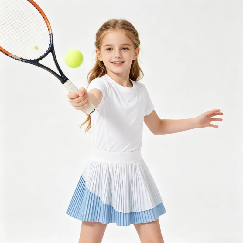 Girls Pleated Tennis Skirt with Shorts Kids Quick Dry Breathable Athletic Golf Skort Stretch High Waist Children Sport Skirt
