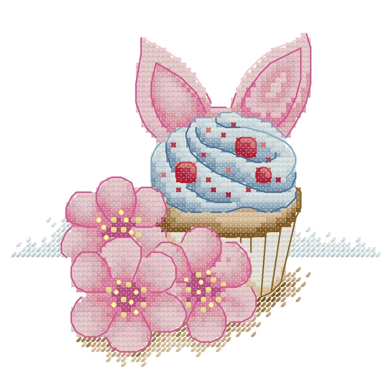 Joy Sunday Cross Stitch Kit Peach Blossom & Cake 14CT Printed Cross Stitch Embroidery Kit Set Floral Crosstitch Kit Needlework