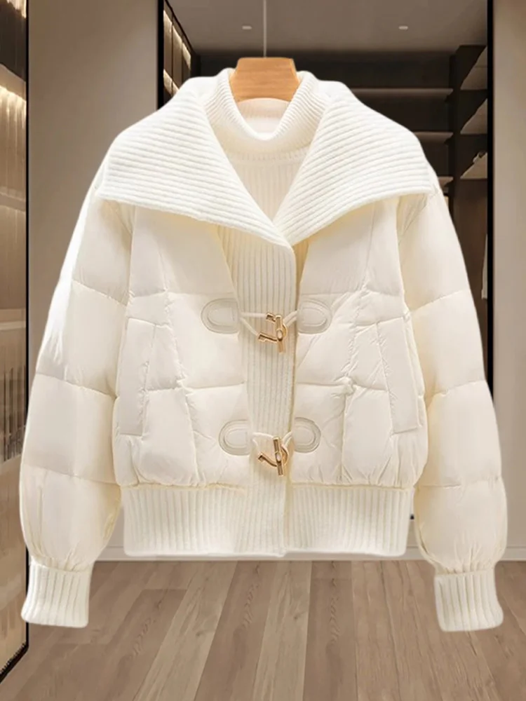 

Stylish Cotton Jacket Women's Winter Fashion Collar Splicing High-End Feeling Korean Version Loose Fit Long Sleeve Short Coat