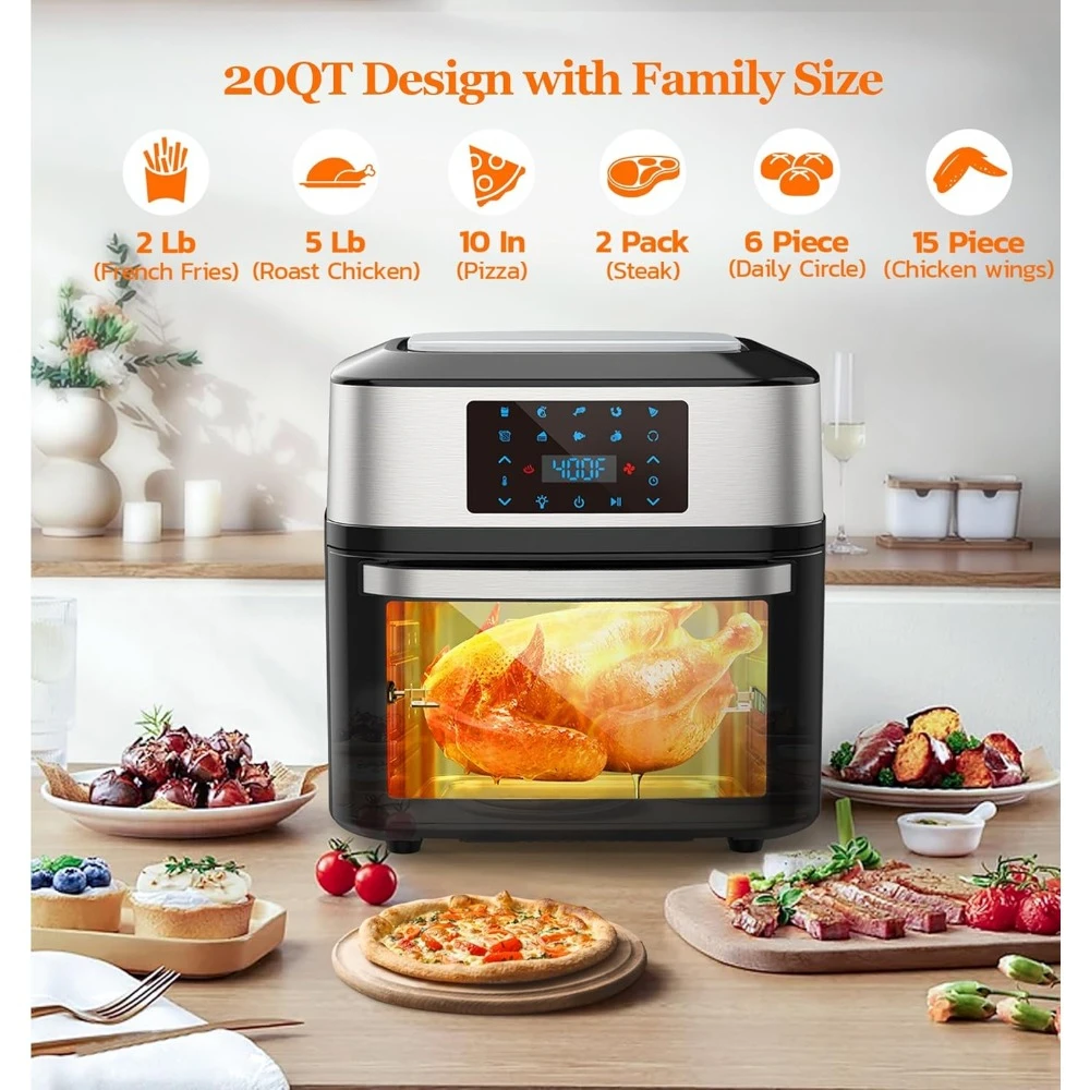 Air Fryer Oven with Visible Cooking Window, Large Air Fryer Toaster Oven Combo with Recipes, 10-in-1 20 QT Airfryer Oven