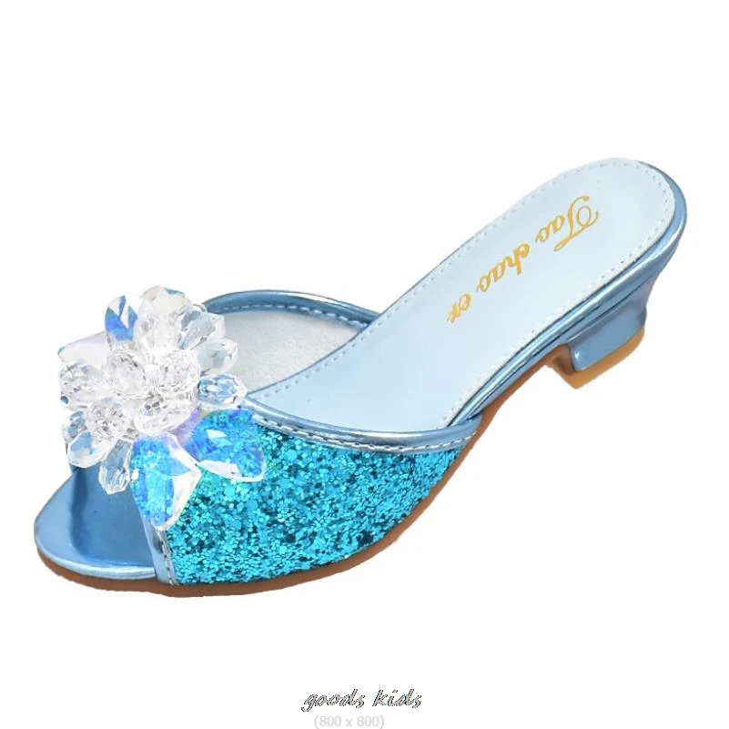 Girls Summer Frozen Sandals Slipper Sequined Princesse Children High Heel Party Dress Elsa Shoes Leather Slipper For Kids Slides