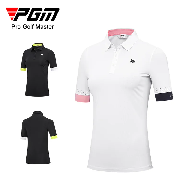 PGM New Golf Women\'s Short Sleeve Women White and Black S-XL T-shirt Summer Breathable Soft Quick Dry Soft Golf Wear YF564