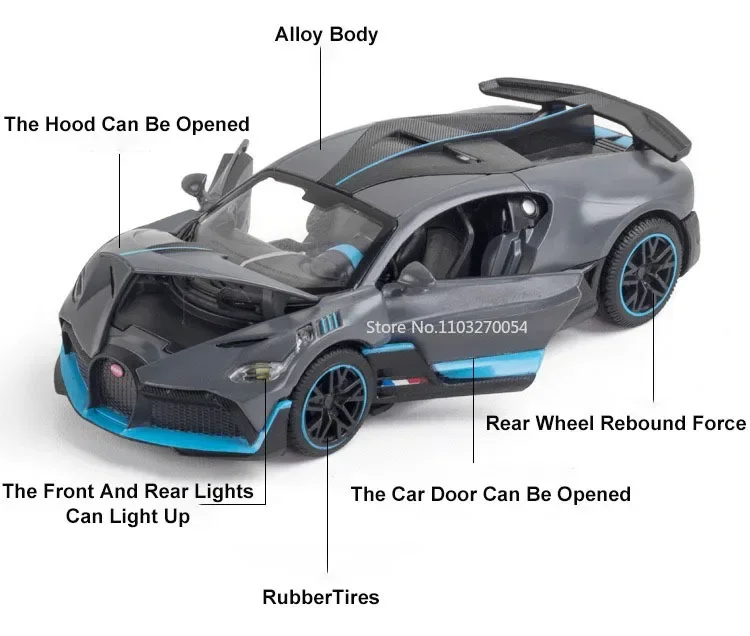 1:32 in lega pressofuso Divo modello di auto sportiva giocattolo con luce sonora a strappo 3 porte Opend simulazione collezione di veicoli regali per ragazzi