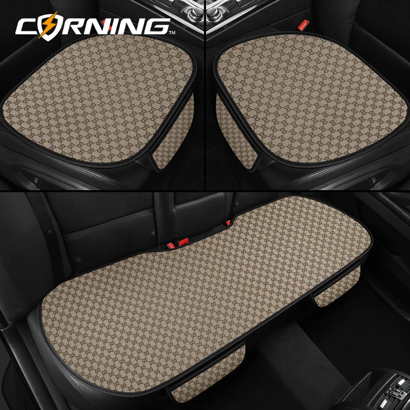 Linen Car Seat Covers Set Four Seasons Breathable Non-slip Front Rear Seat Protector Auto Cushion Universal Interior Accessories