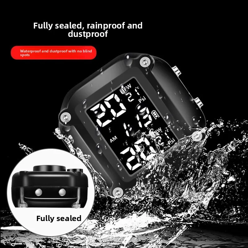 Motorcycle TPMS Tire Pressure Monitoring System with Wireless Sensors Flash Alarm Waterproof Digital Display High Precision for