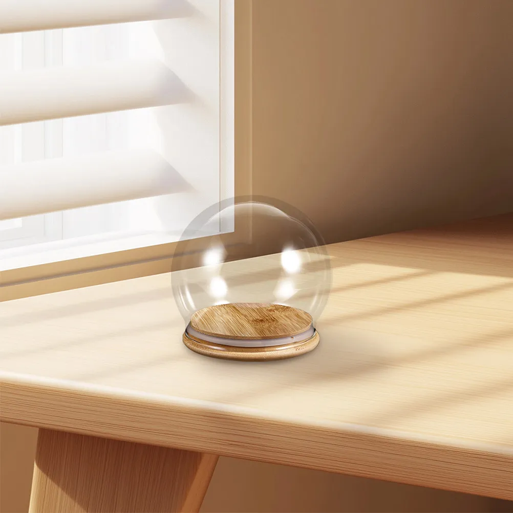 2Pcs Clear Glass Dome Display Cloche with Wooden Base for Eternal Flowers DIY Snow Globe Decor Romantic Home Office Decoration