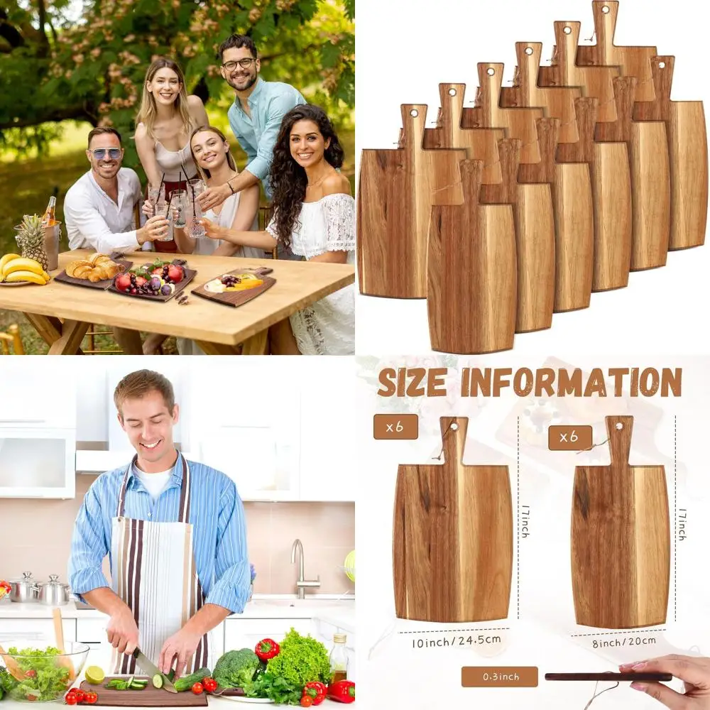 

Set of 12 Acacia Wood Charcuterie Boards with Handles, Laser Engraved for Kitchen, Ideal for Chopping, Cheese, Gifts & Special O