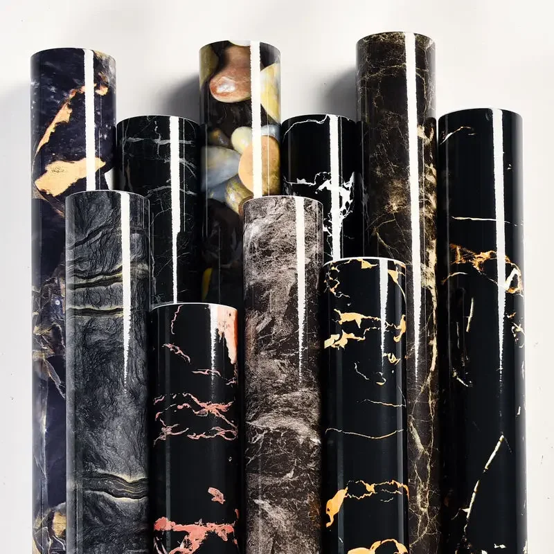 Gray Marble Self-Adhesive Wallpaper Waterproof Vinyl Peel and Stick Wallpapers for Old Furniture Kitchen Countertop Granite Film
