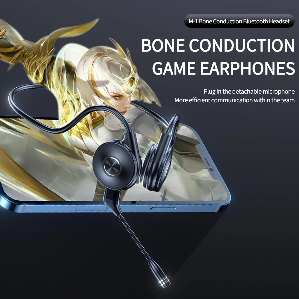 M1 Bone Conduction Bluetooth Compatible Headset High Fidelity Stereo Ear to Ear Detachable Microphone Sports Business Headset