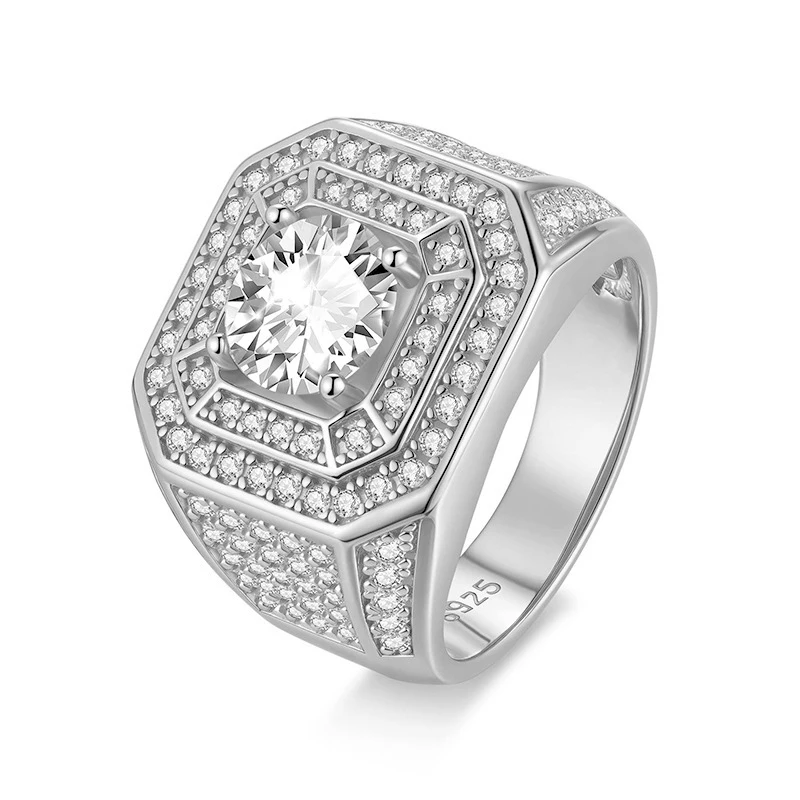 IGI Lab-Grown Diamond Men's Ring | S925 Sterling Silver Gold-Plated, Full Moissanite Pavé, Customizable & Wholesale for Wedding