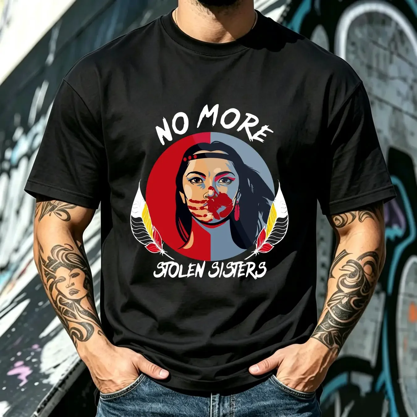 washed T Shirt No More Stolen Sister American Native MMIW Indigenous Red Hand Wear For My long or short sleeves vintage Washed