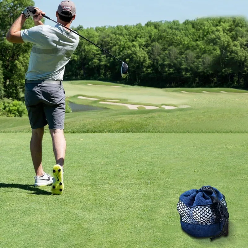 1Pc Golf Drawstring Mesh Storage Bag Portable Golf Ball Carry Pouch with Carabiner Clip S M L Three Sizes