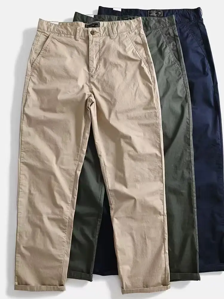 

New Men's Casual Cotton Straight Leg Waed Denim Pants Spring Autumn Versatile Tapered ape Pure Color Trendy Nine Points