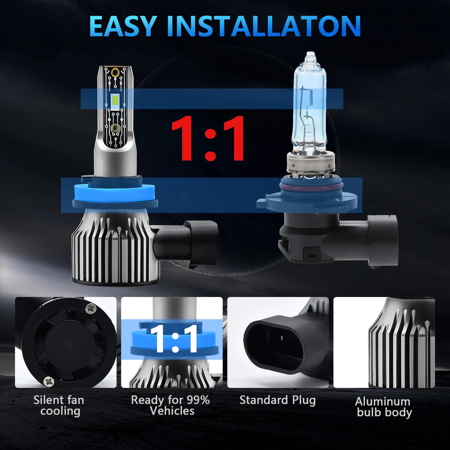 2 قطعة LED المصابيح الأمامية A6 H8 H9 H11 6500K 120 واط 12000LM مصابيح ضباب السيارة IP68 مقاوم للماء الطيران الألومنيوم لمبات تحويل عدة #2