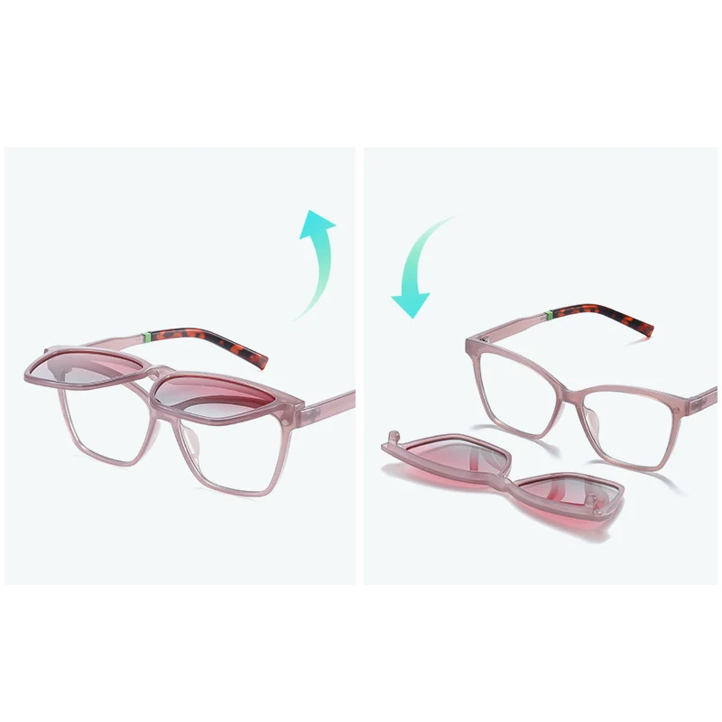 KANDREA Cateye Metal Glasses Frame Women Magnetic Myopia Dual-Purpose TR90 Ultra-Light Fashion Polarized Sunglasses CG7704