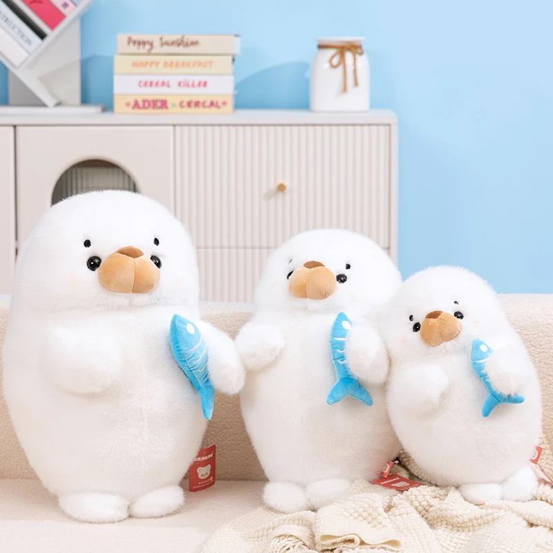 

Kawaii Marine Life Белый морской лев уплотнители держит рыбу плюшевая кукла мягкая мультяшная подушка Декор мягкая игрушка для детей девочек