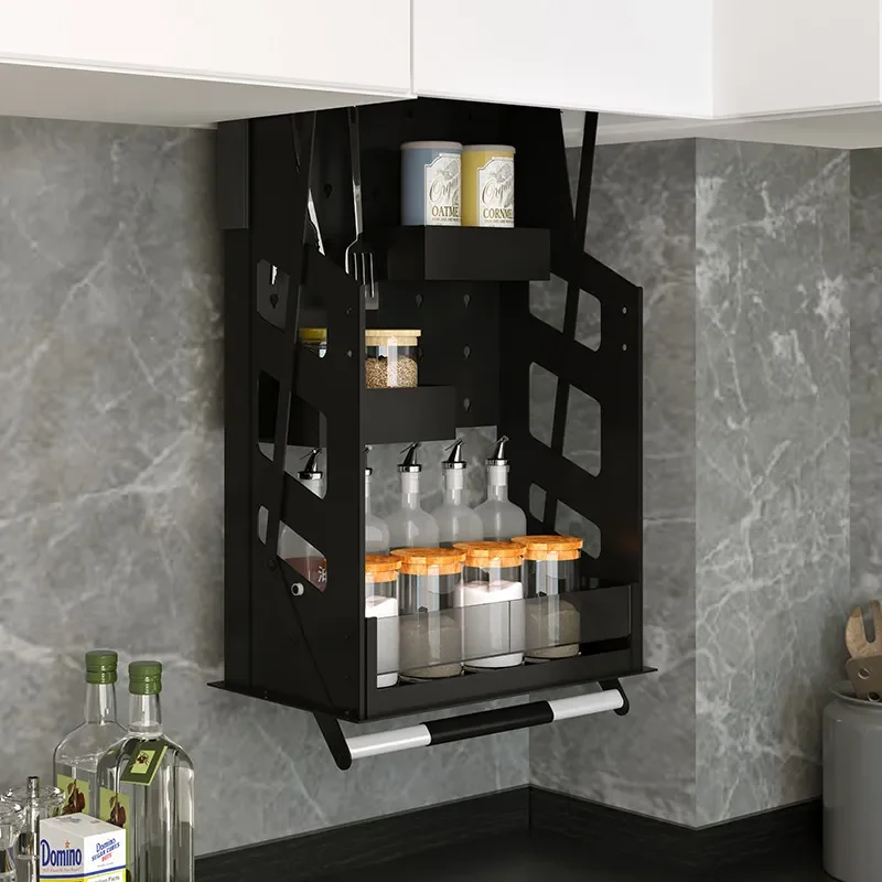 Yuedun hanging cabinet pull-down vertical lift basket, kitchen cabinet seasoning basket shallow cabinet