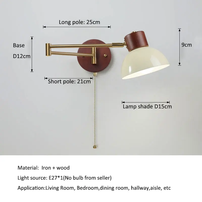 Nordic Folding Rocker Arm Wall Lamp Cream Wind Study Pull Switch Bedroom Bedside Wall Light Study Reading Lamp Folding Lamp