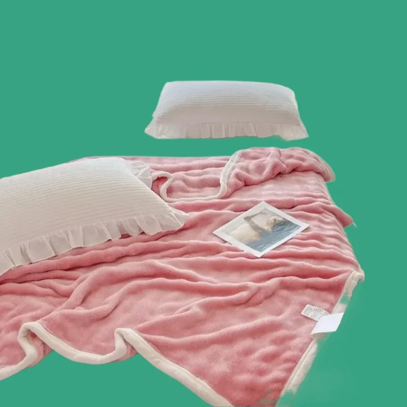 Solid color simple four seasons thickened milk fleece bubble multi-functional blanket hemming sofa blanket