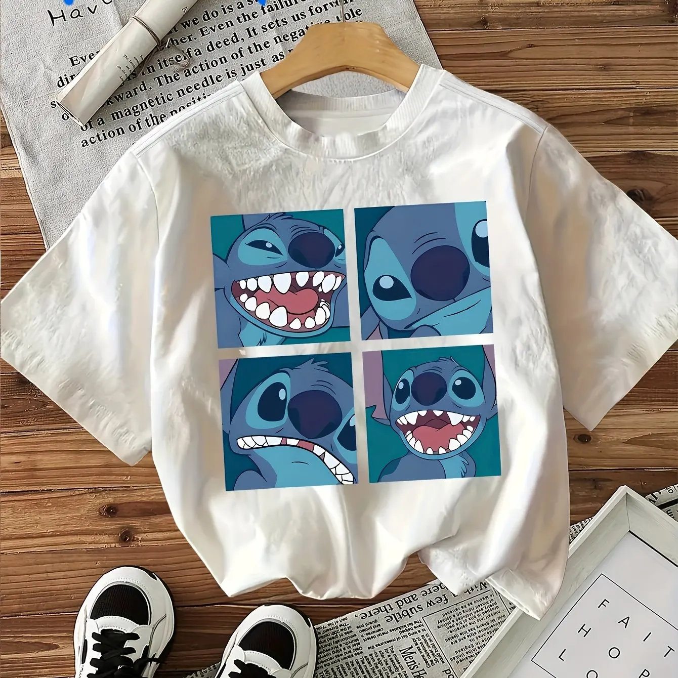 

Disney Stitch Boys and Girls Kids Summer T-Shirts Family Parent-Child Clothing Casual Loose Comfort Short Sleeve Men and Women
