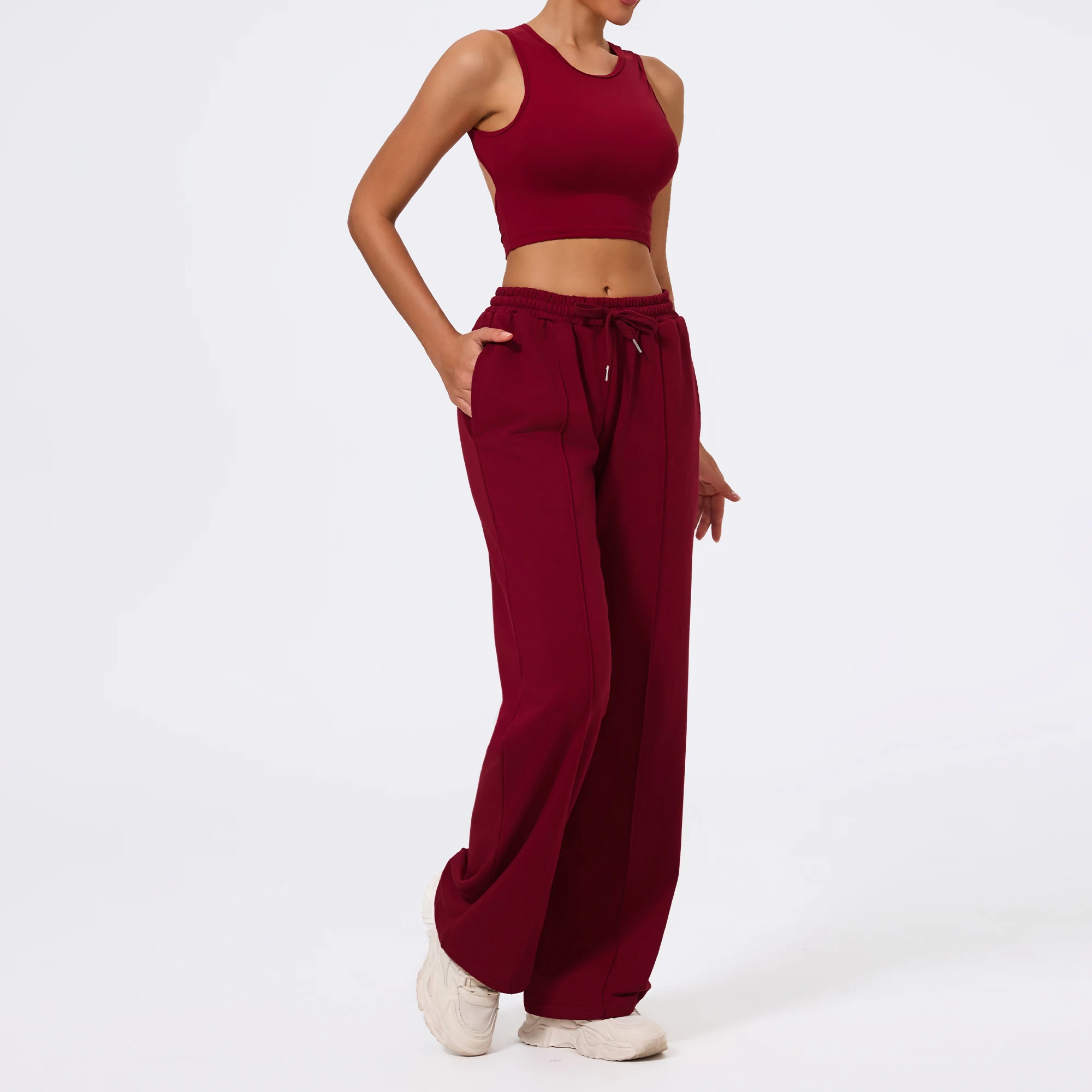 Hearuisavy 2 قطعة السراويل الرياضية النسائية مجموعات اليوغا القمم الإناث مستقيم صالح Sweatpants تشغيل الدراجات تجريب سترة ملابس رياضية للصالة الرياضية