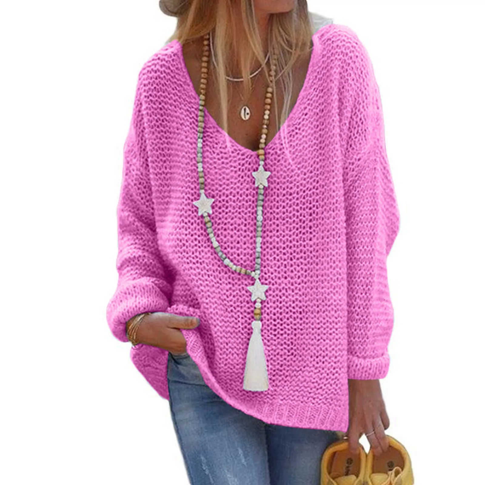

Elegant Pit-stripe Round Neck Pullover Jumpers Women Solid Color Loose Sweater Female Autumn Winter Commuter Casual Knitwear New