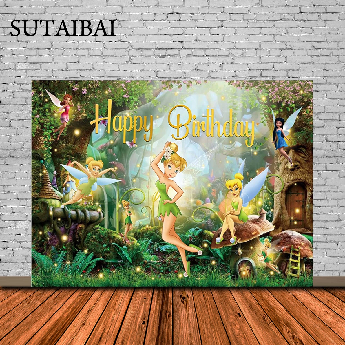 Fondale fatato per tema Tinkerbell forniture per feste di compleanno Happy Baby Girl Birthday background Tinkerbell Baby Shower Photozeon