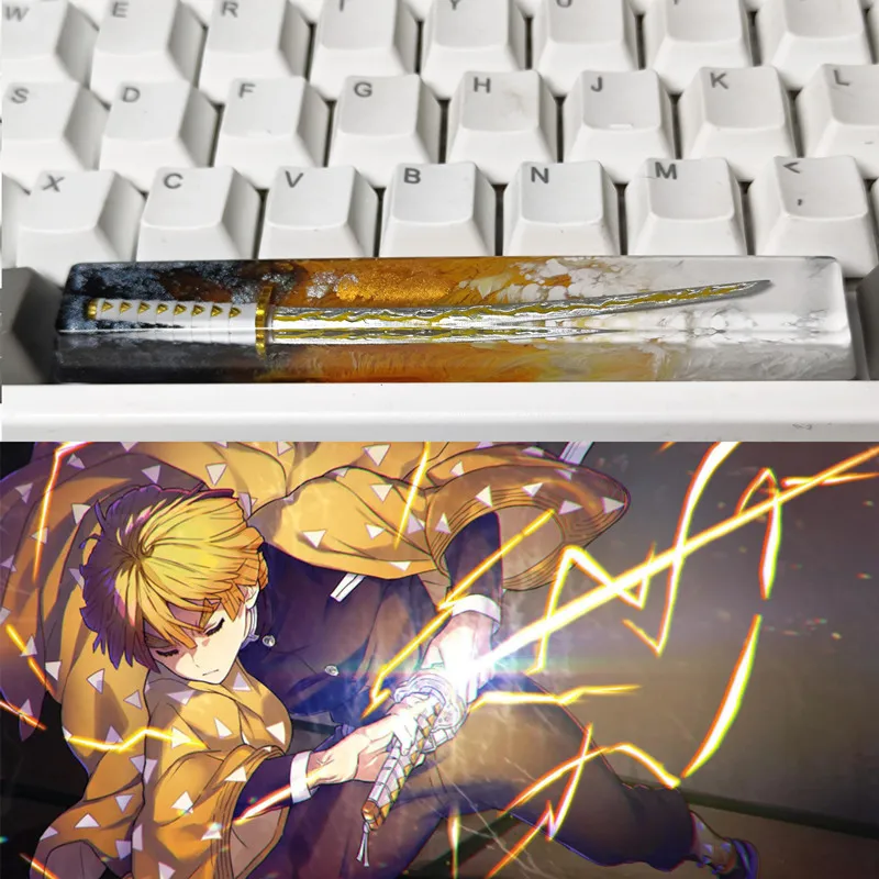 Żywiczny miecz Anime 6.25U półprzezroczysty klawisz z dekoltem kosmicznym DIY personalizowany prezent przełącznik Cherry MX nasadka na przycisk klawiatura mechaniczna dla chłopców