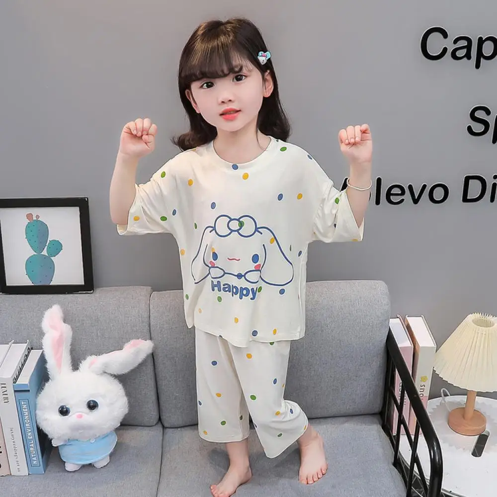 

2Pcs Cinnamoroll Cartoon Children Girl Long Sleeved Pajamas Kawaii Sanrio Anime Printing Cute Sweet Comfort Fashion Home Wear