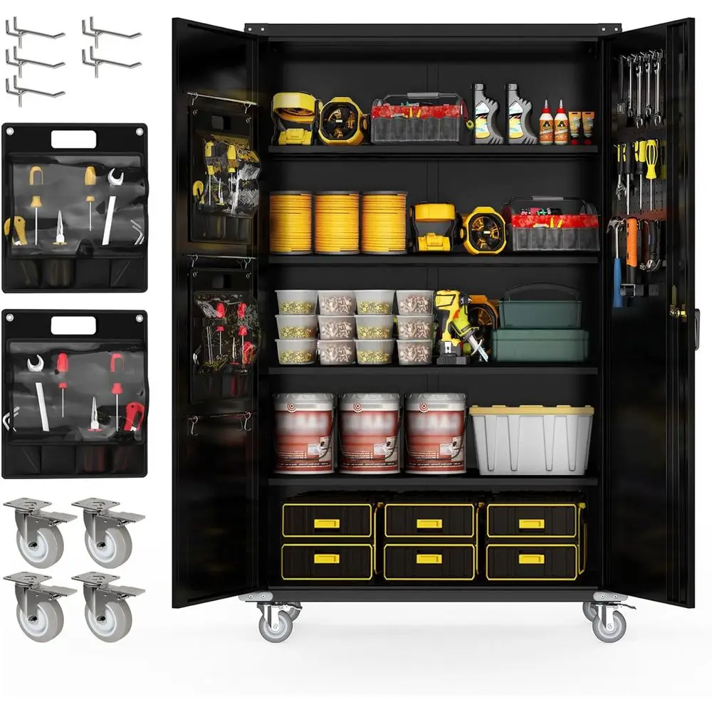 

72 Rolling Metal Storage Cabinet with Lock, Wheels, and Adjustable Shelves for Garage and Office