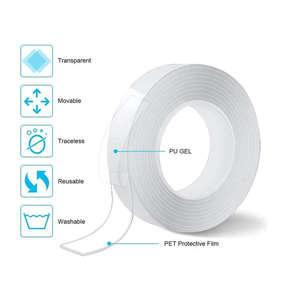 

Transparent Double Sided Tape Nano Tape Waterproof Wall Stickers Reusable Heat Resistant Bathroom Home Decoration Tapes
