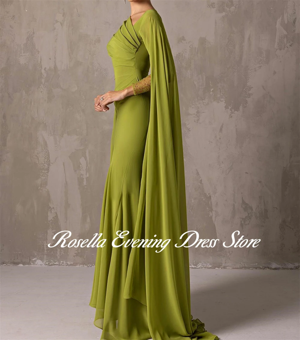 ROSELLA Asymmetrical Neck Pleated Women Evening Dress Beaded Cape Sleeves Prom Gown New 2024