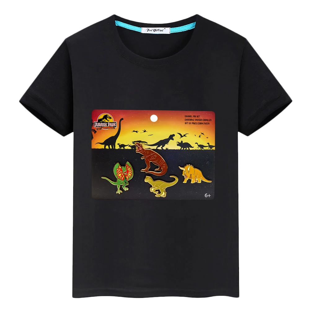 

Jurassic World boy girl Summer 100%Cotton Short T-shirt Dinosaur Tops y2k one piece Kawaii Jurassic Park Anime Tees kids clothes