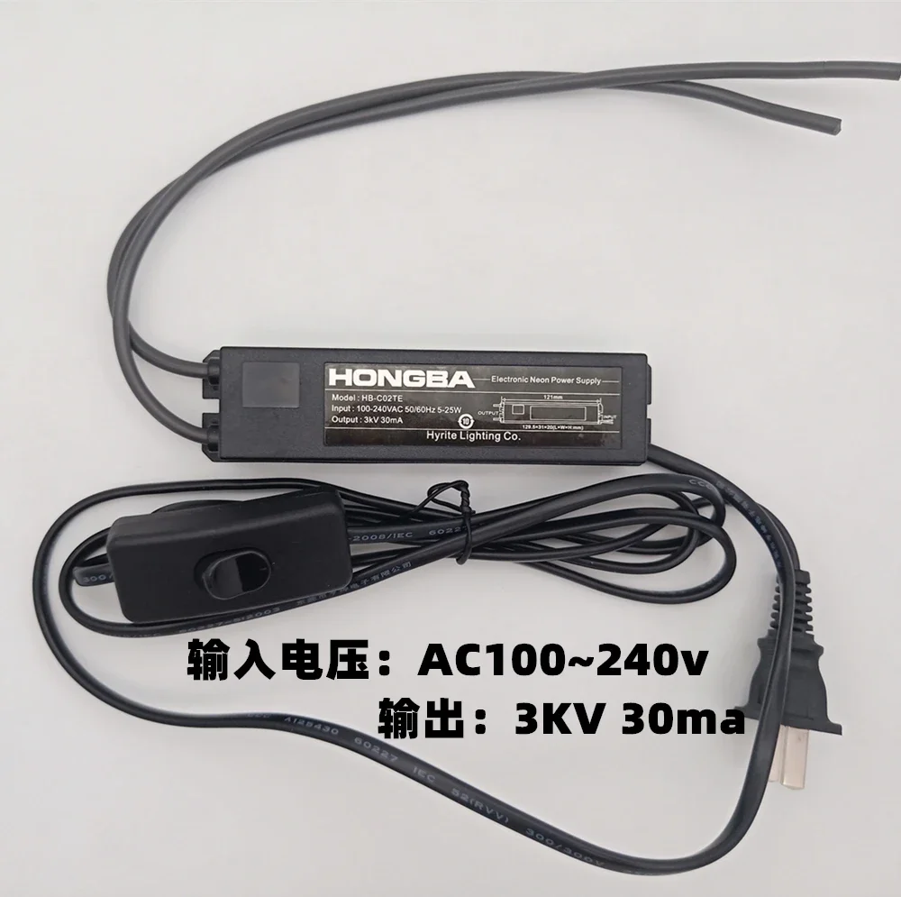 Transformador electrónico de neón HB-C02TE, balasto de alta frecuencia y alto voltaje de 3kV, fuente de alimentación de 100-240V