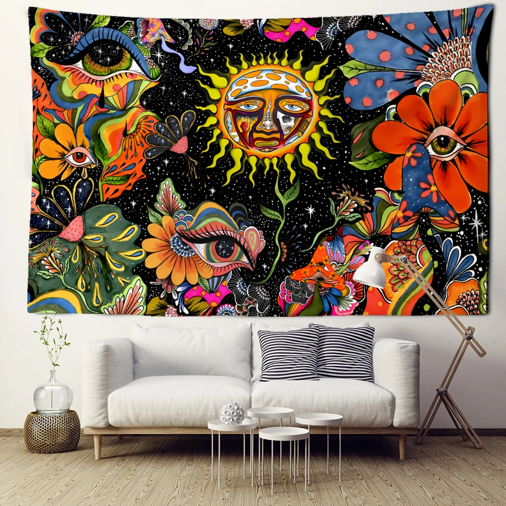 Abstract Mushroom Sun Tapestry Wall Hanging Witchcraft Mysterious Fantasy Hippie Tapiz Bedroom Dormitory Home Decor