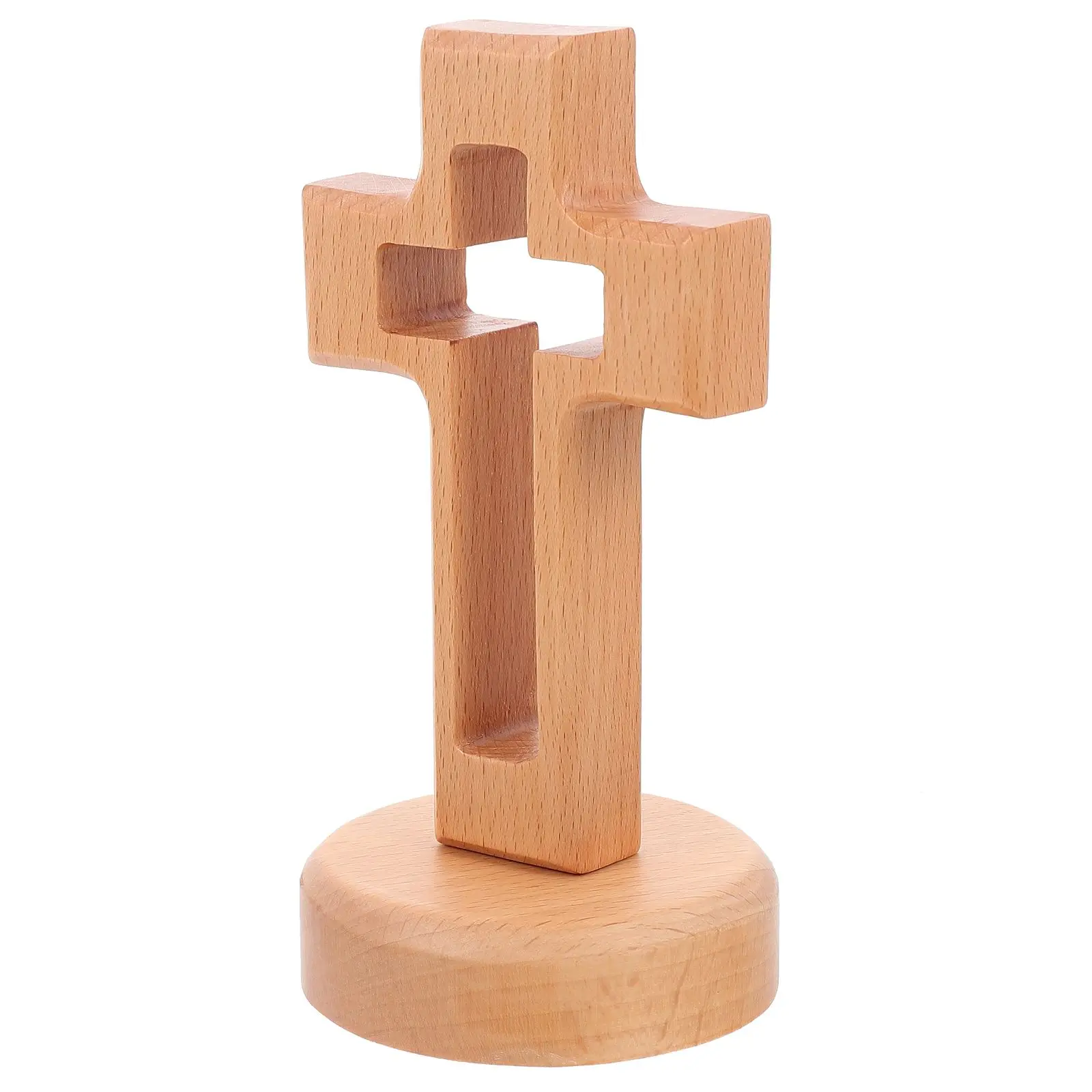 

Wooden Cross Shaped Decor Small Round Edge Smooth Surface Catholic Christian Religious Ornament Home Party DIY