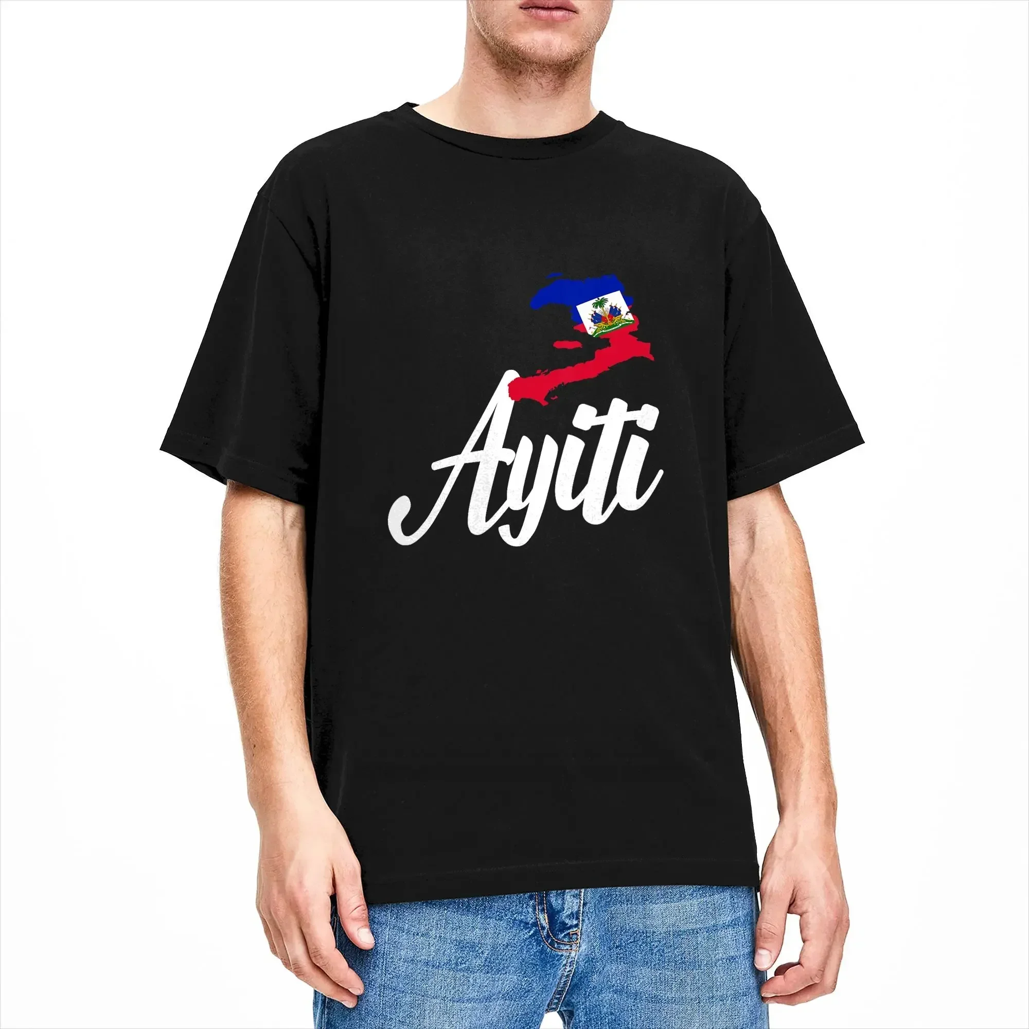 Haitian Flag Day ARt Design T Shirt Summer  Fashion T-Shirts Men's Cotton O Neck Plus Size Tees Short Sleeve Classic Tops