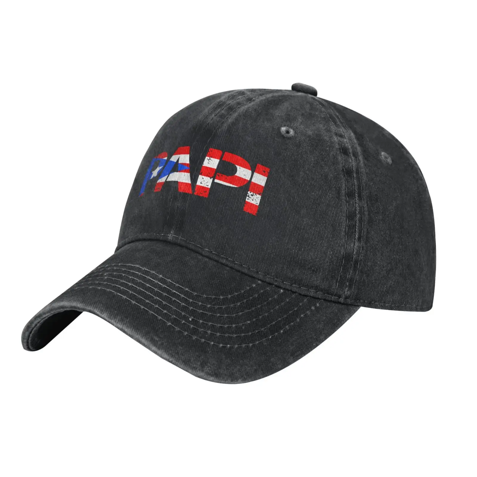 Distressed Cotton Baseball Cap Papi Puerto Rico Flag Graphic Adjustable Unisex Outdoor Casual Sun Dad Hat for Men Women