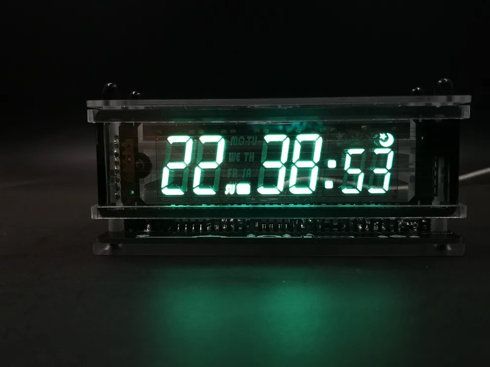 VFD Screen Clock Transparent Base Rare Antique Vacuum Fluorescent Display with Temperature Compensation Clock