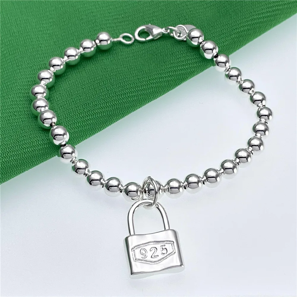 New popular 925 sterling Silver delicate Lock Bead Chain Bracelets for Women Fashion Jewelry Wedding accessories party gifts