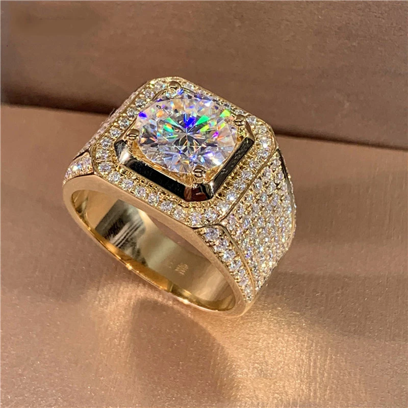 Shining White Zircon Round Stone Ring Vintage Gold Color Wedding Ring Male Female Fashion Crystal Engagement Rings For Women Men